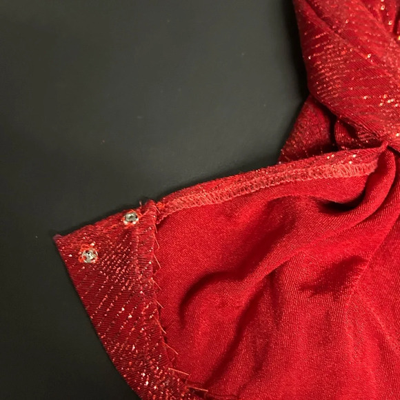 Joanna Chen Women's Medium Red Sparkle Cowl Neck Top Split Bell Sleeve Christmas - Picture 6 of 11